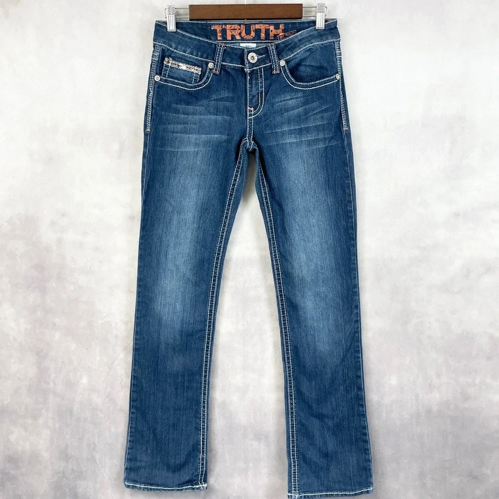 Truth Be Told Low Rise Jeans Size 7 Y2K Western Cowgirl McBling Indie Festival‎